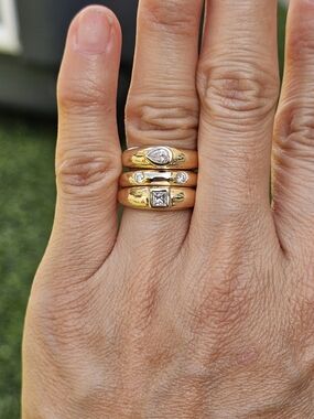 Set Of 3 14k Yellow Gold Stackable Women's Rings with Diamond Accents